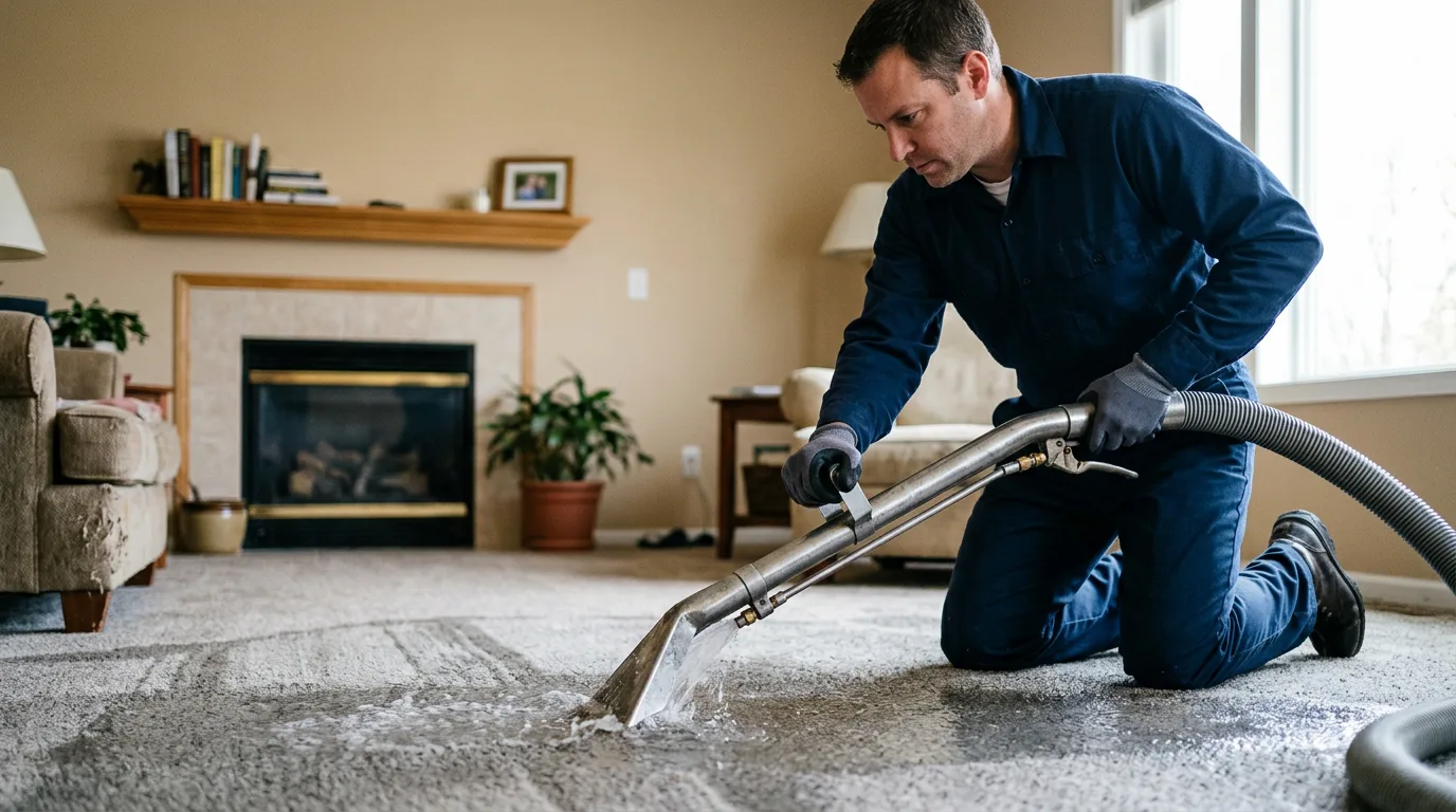 Water damage restoration technician working near Gas, KS